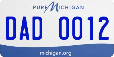 MI license plate DAD0012