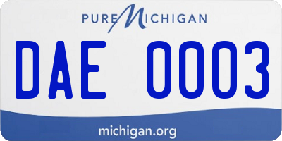 MI license plate DAE0003