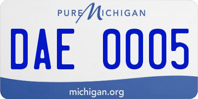 MI license plate DAE0005