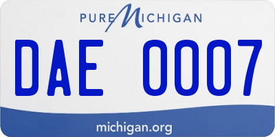 MI license plate DAE0007