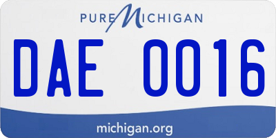 MI license plate DAE0016