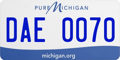 MI license plate DAE0070