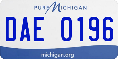 MI license plate DAE0196