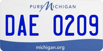 MI license plate DAE0209