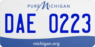 MI license plate DAE0223