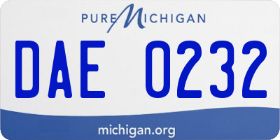 MI license plate DAE0232
