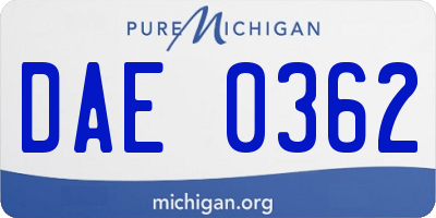 MI license plate DAE0362