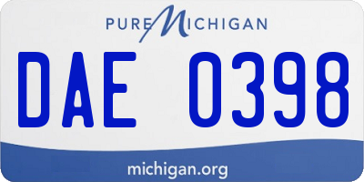 MI license plate DAE0398