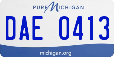 MI license plate DAE0413