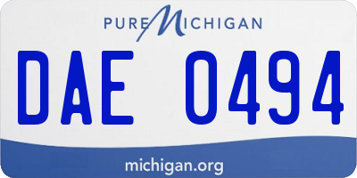 MI license plate DAE0494