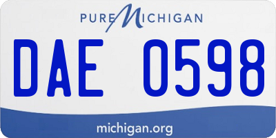 MI license plate DAE0598
