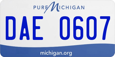 MI license plate DAE0607
