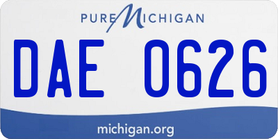 MI license plate DAE0626