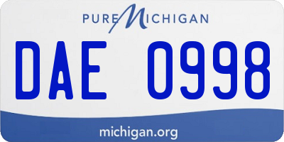 MI license plate DAE0998