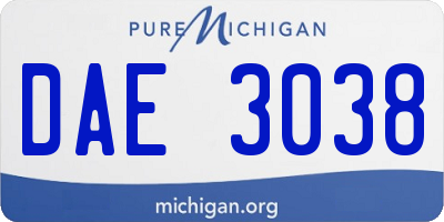 MI license plate DAE3038