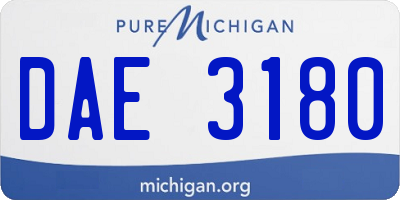 MI license plate DAE3180