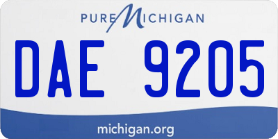 MI license plate DAE9205