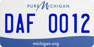 MI license plate DAF0012