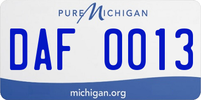 MI license plate DAF0013