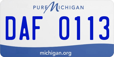 MI license plate DAF0113