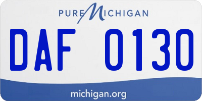 MI license plate DAF0130