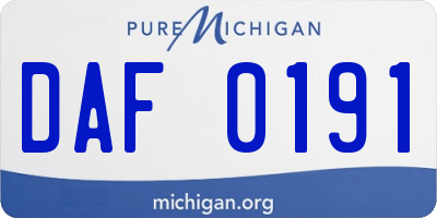 MI license plate DAF0191