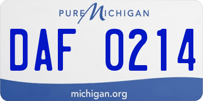 MI license plate DAF0214
