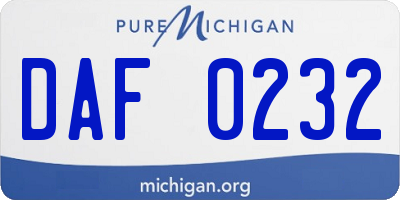 MI license plate DAF0232