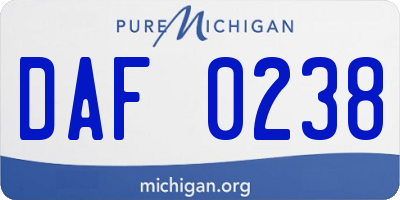 MI license plate DAF0238