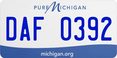 MI license plate DAF0392