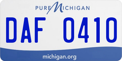 MI license plate DAF0410