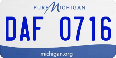 MI license plate DAF0716