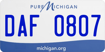 MI license plate DAF0807