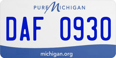 MI license plate DAF0930