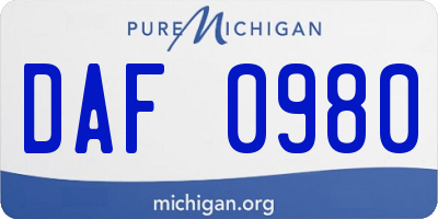 MI license plate DAF0980