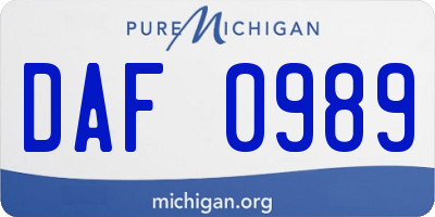 MI license plate DAF0989