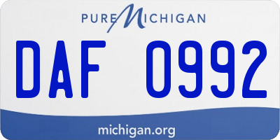 MI license plate DAF0992