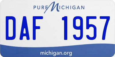 MI license plate DAF1957