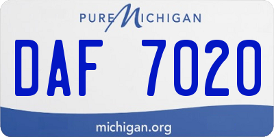 MI license plate DAF7020