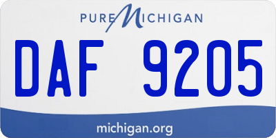 MI license plate DAF9205