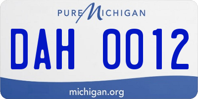 MI license plate DAH0012