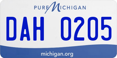 MI license plate DAH0205