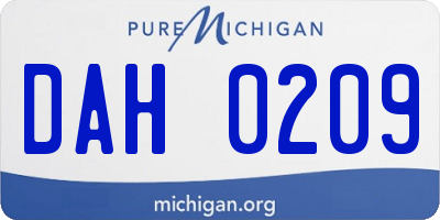 MI license plate DAH0209