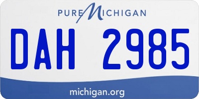MI license plate DAH2985