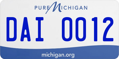 MI license plate DAI0012