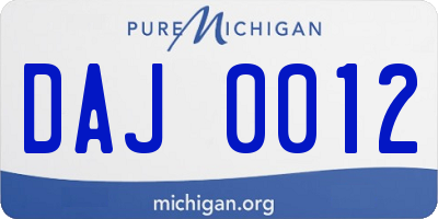 MI license plate DAJ0012