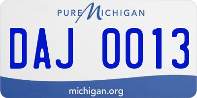 MI license plate DAJ0013