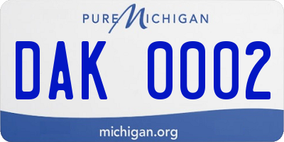 MI license plate DAK0002