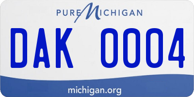 MI license plate DAK0004