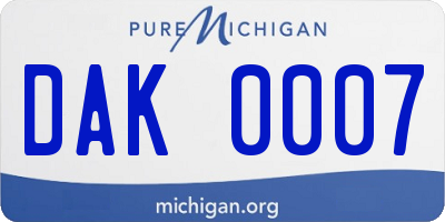 MI license plate DAK0007